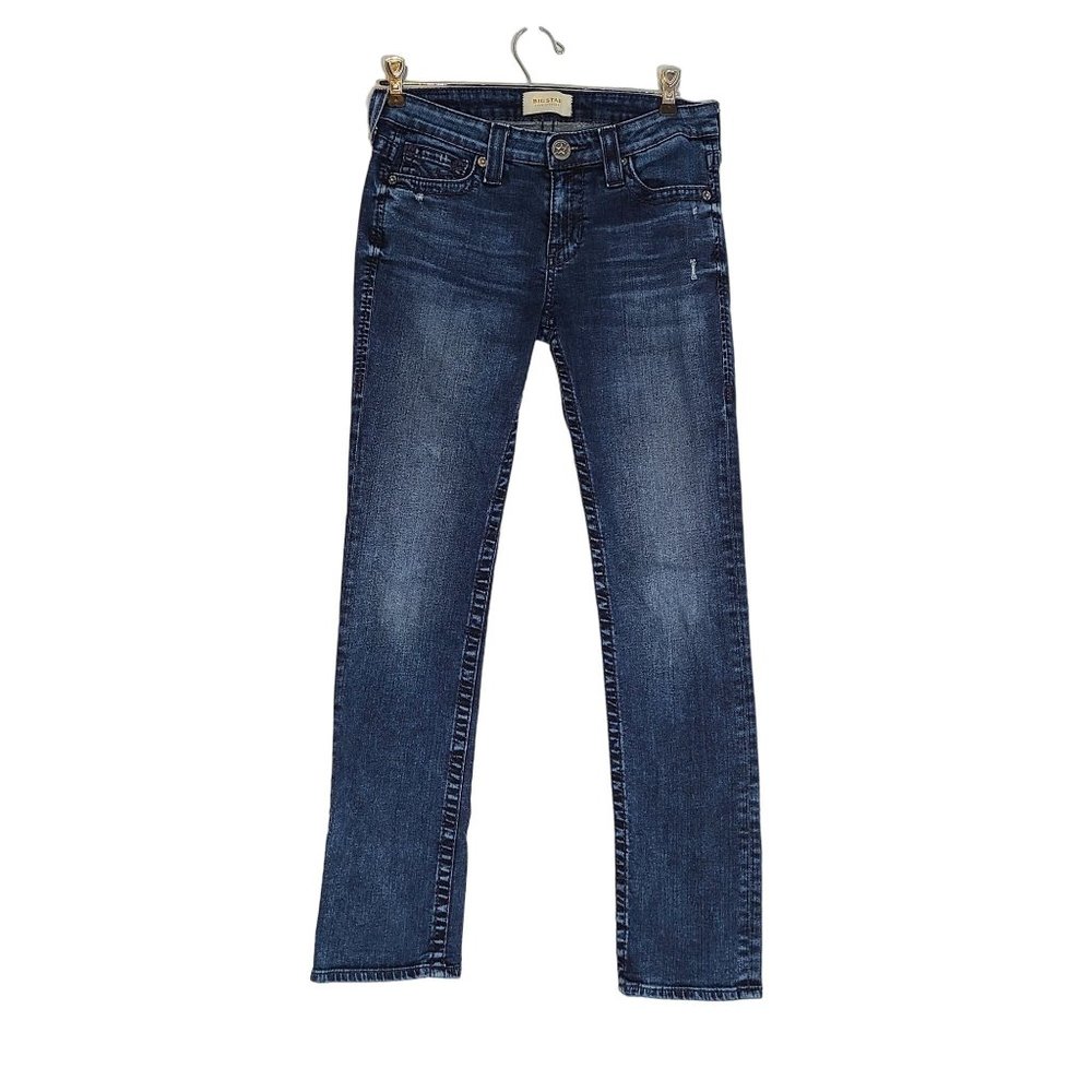Big Star Women Mid Rise Kate Straight Jeans Size 27R Medium Wash Stretch Denim